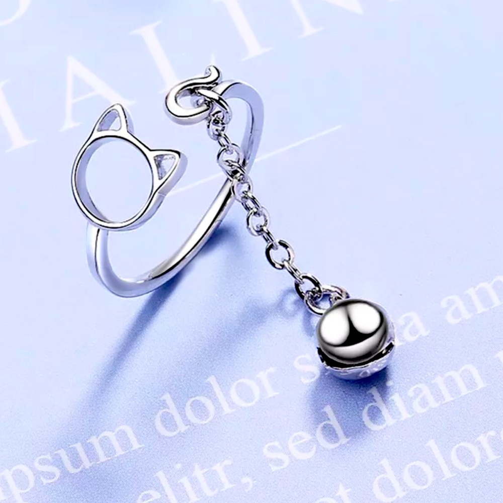 925 Sterling Silver Kitten Bell Simple Retro Ring